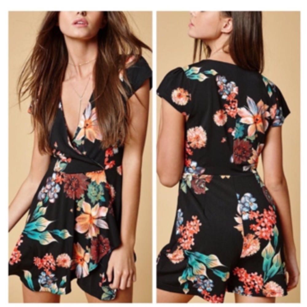NIGHTWALKER Black Floral Romper